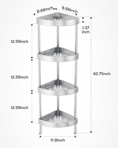 Nieifi Corner Shower Caddy Stand-4 Tier Rustproof Anodized Aluminum Standing Shower Organizer-Shower Caddy Corner-Dual Stability to Anti-Shaking-Height-Adjustable Legs for Uneven Surfaces-Silver - color: Silver, size: 4-Tier