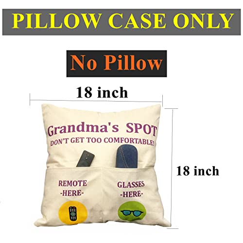 ZUYUROU Grandma Gifts, 2-Pocket Grandma’s Spot Throw Pillow Covers 18x18 Inch + Engraved Spoon, Birthday Christmas hanksgiving Day Gifts for Grandma Mom Gigi Nana Mimi - color: Grandma