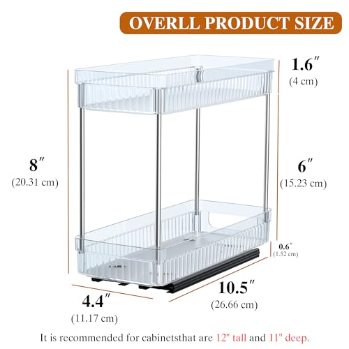 DABIGE 3 Pack Pull Out Spice Rack Organizer for Cabinet, 2 Tier Slide Out Spice Racks Organizer, Spice Cabinet Organizers, Cabinet Size Need:12'' High x 11'' Deep x 5'' Wide, Clear Acrylic - color: Clear, size: 3 Pack