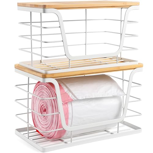 ALOCEO 2 Pack Potato and Onion Storage Bins, Large Trash Bag Holder Under Sink with Bamboo Top, Stainless Steel Pantry Organizers Storage, Kitchen Counter, White - color: 2-pack - Xl&l White