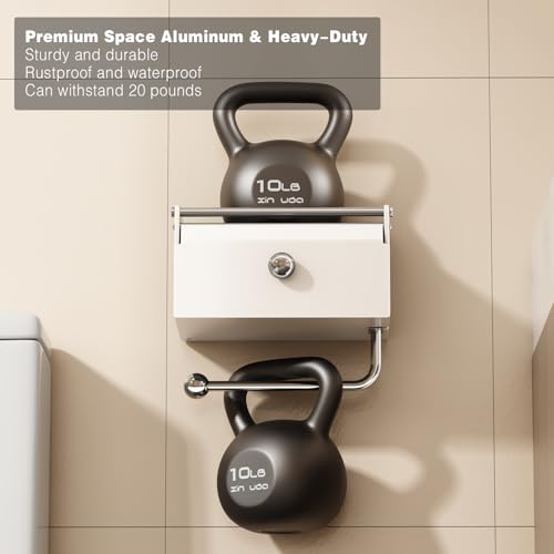 Voldra Toilet Paper Holder with Shelf, Flushable Wipes Dispenser for Bathroom, Adhesive Toilet Paper Roll Holder with Storage Wall Mount Stick On Bathroom Tissue Holder Front Flip Design (Matte White) - color: White, size: Wipes Box