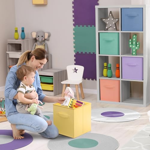 Sorbus 11 Inch Fabric Storage Cubes - Sturdy Collapsible Bins With Handle - 6 Foldable Baskets for Organizing Clothes, Toys, Books - Multi Colored Storage Baskets for Shelves, Kids Room, Closets - color: Pastel Multi-Color, size: 11 Inch