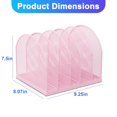 gianotter Desktop File Organizer, Desk Organizer with 5 Compartments, Paper Organizer for Desk, Workspace Organizers for Office Supplies (Pink, Upright Style) - color: Pink, size: Upright Style