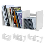 MyGift White Wood Desktop Bookshelf Organizer, Expandable Adjustable Display Shelf Book Rack - color: White