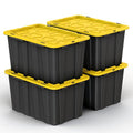 4 PACK Large Black & Yellow Storage Bins | Plastic Tote Organizing Container with Secure Latching Lids, Stackable, Extra Strength with Built in Handle | Black and Yellow Bins | 24.5" x 16.5" x 13.5" - size: LARGE - 24.5" x 16.5" x 13.5"