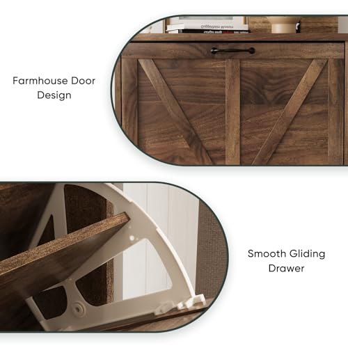 Smart FENDEE Shoe Cabinet, Shoe Storage Cabinet for Entryway with 2 Flip Drawers, Narrow Farmhouse Shoe Organizer Cabinet, Slim Shoe Rack Cabinet, 23.6in Walnut - color: Walnut, size: Width - 23.6 inches