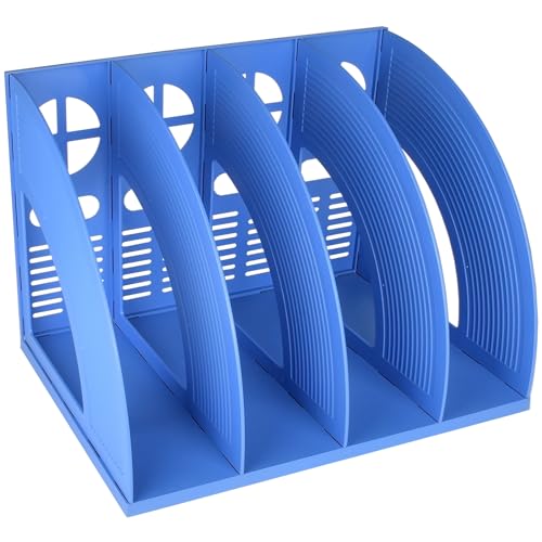 SAYEEC Sturdy Magazine Holder Plastic 4 Compartment Desk File Organizer Vertical Documet A4 File Divider Paper Storage Magazine Rack for Office Home School Organizer Box(Bule) - color: Blue-4 Sections