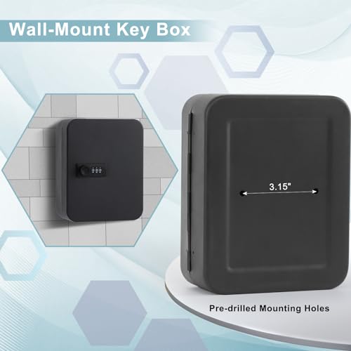 KYODOLED 20 Key Storage Lock Box with Code, Key Cabinet Organizer Wall Mount with Combination Lock, Hooks & Labels for Home, Office & Rental Properties, 7.87 x 6.3 x 3.14 in, Black - color: Black With Combination Lock