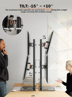 Dual Monitor Stand - Vertical Stack Screen Free-Standing Monitor Riser Fits Two 13 to 34 Inch Screen with Swivel, Tilt, Height Adjustable, Holds One (1) Screen Up to 44Lbs - color: Black