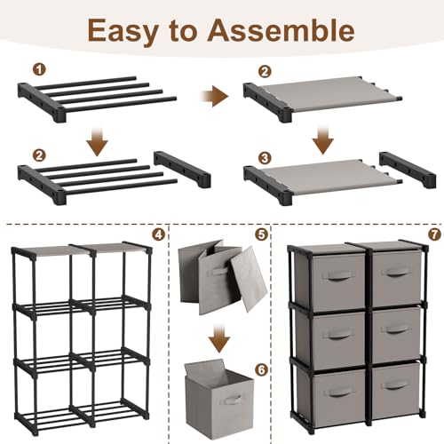 Briwooody 6 Cube Storage Organizer Bins with Shelf 11'' Toy Storage Box Back to School Dorm Organizers Fabric Unit for Playroom Book (Grey) - color: Grey