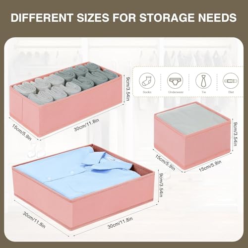 DIMJ Drawer Organizer for Clothing, 15 Pack Fabric Drawer Organizer Bins, Foldable Sock Organizer for Drawer, Dresser Organizer for Clothes, Socks, Bra, Tie (Pink) - color: Pink, size: 15 Pack
