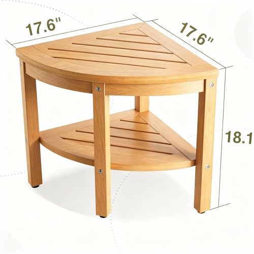 Shower Stool for Inside Shower, Corner Shower Stool, Shower Bench Seat with Storage Shelf for Bathroom, Living Room, Bedroom - color: Wood