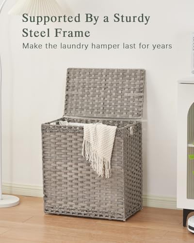 SETVSON Laundry Hamper with Lid Wicker Laundry Basket 112 L (29.6 Gal) Laundry Hampers Handwoven Rattan Clothes Hamper with Handles 3 Removable Liner Bag, 6 Mesh Bags for Bathroom Bedroom Gray - color: Grey, size: 29.6 Gal