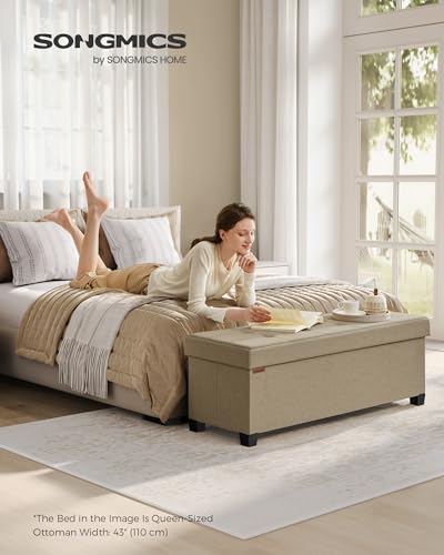 SONGMICS Storage Ottoman Bench, Foldable Foot Rest with Legs, 15 x 43 x 15.7 Inches, End of Bed Bench, Storage Chest, Load up to 660 lb, for Living Room, Bedroom, Entryway, Camel Brown ULSF018K01 - color: Camel Brown, size: 15"D x 43"W x 15.7"H