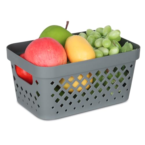 Glad Plastic Baskets for Organizing, Set of 6 | Pantry Storage for Under Counter, Linen Closet, and Bathroom | Nesting Shelf Bins with Handles, 1 Gallon, Grey - color: Grey, size: 1 Gallon