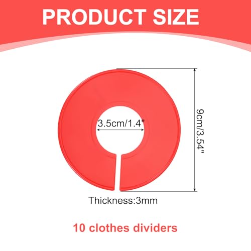 uxcell 10 Pcs Clothes Dividers,Round Closet Rack Dividers Clothing Rack Size Dividers Blank Labels Writable & Reusable for Hanging Clothes Sorting Size, Red - color: Red