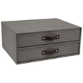 Bigso Birger 2-Drawer Canvas Fiberboard Easy Pull Handle Document Letter Box | Desktop Drawers for Loose Papers and Documents | Desktop Storage Drawers with Leather Handles | 13.1” x 10” x 5.7” | Grey - color: Grey