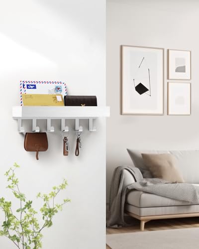 Key Holder Wall Mount Adhesive Magnetic - Hanging Key Hooks with Mail Organizer Tray for Wallet House Accessories - Keys Hanger Rack with Shelf for Camper Entryway Door Home Living Room Decor White - color: All White, size: Medium
