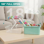 Craft Storage Box 3-Layer Plastic Craft Organizers and Storage, Portable Art Supply Organizer with Handle, Dividing Craft Box Organizer, Folding Arts and Crafts Storage for Sewing, Medicine, Tool