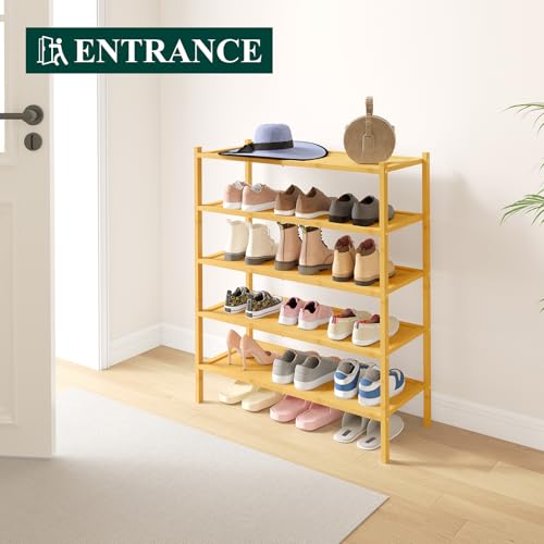 Smiry Bamboo Shoe Rack, 5 Tier Shoe Organizer for Entryway & Closet, Stackable Free Standing Storage Shelf for Shoes, Bags & Plants, Natural - color: Natural, size: 5 Tier-Regular