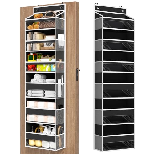 Mefirt Over The Door Organizer, 6 Shelf Door Hanging Organizers with 6 Large Capacity Pockets, Behind Door Storage Hanging Shelves for Closet Wall Bathroom Bedroom Nursery - color: Black, size: 6-Tier