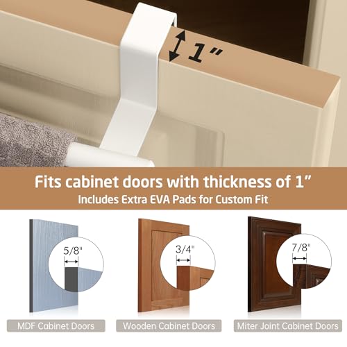 KES Over Cabinet Door Towel Bar Fit 1" Thick, Kitchen Towel Holder, Kitchen Towel Rack, Cabinet Towel Holder Scratchproof, White 2 Pack, KTH500S26-WH-P2 - color: White