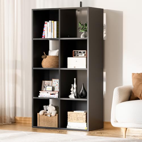 COMHOMA 8 Wood Cube Storage Organizer with Open Back and Removable Back Panels, 11In Black Cube Storage Bookshelf, Cubicle Shelf Bookcase for Home Office Bedroom Living Room, Vertical or Horizontal - color: 8 Cube-coal Black