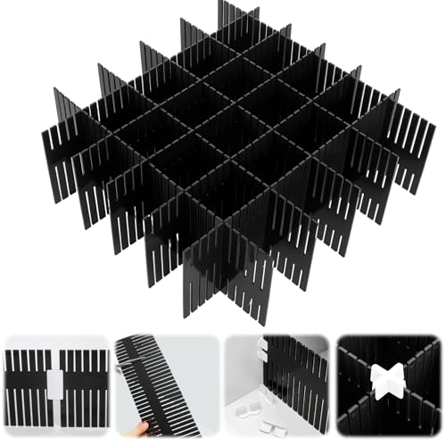 Blosssound 15 Pcs 5.12 Tall Drawer Divider Adjustable Drawer Organizer DIY Ultra Deep Storage Organizer Separator with Fixed Buckle for Underwear Socks Dormitory Office Kitchen Bedroom(Black) - color: Black