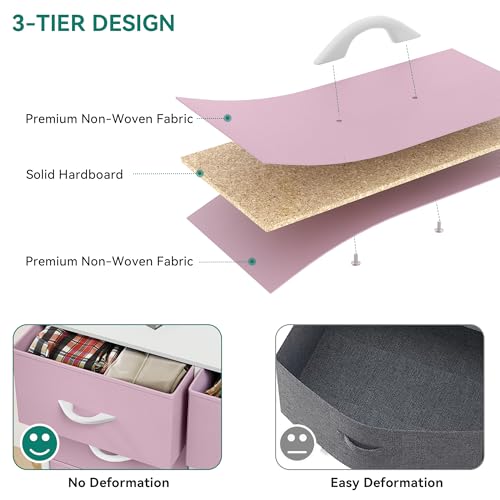 YITAHOME 10 Drawer Dresser - Fabric Storage Tower, Organizer Unit for Bedroom, Living Room, Hallway, Closets - Sturdy Steel Frame, Wooden Top & Easy Pull Fabric Bins, Pink - color: Pink, style: 10-Drawer