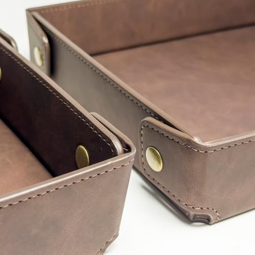 LLmoway PU Leather Valet Tray Nightstand Desk Organizer for Men Women Home Office Phone Watch Jewelry Glasses Keys Coins Storage - color: Grey