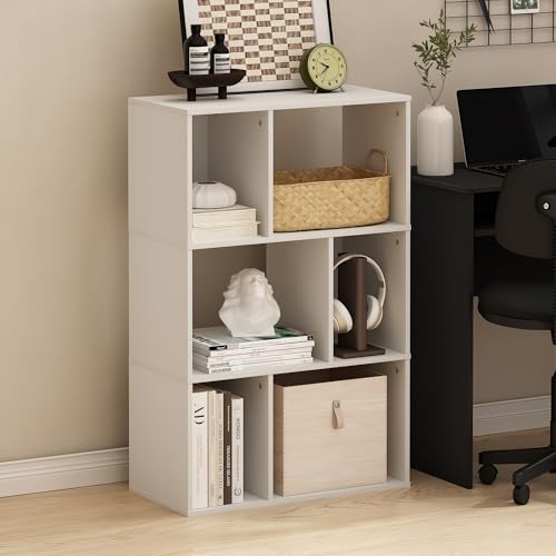 Furinno DALY Book Shelf, 6-Cube Bookshelf, Cube Storage Organizer Bookcase with Irregular Compartments, 11.7 x 23.6 x 36.8, for Living Room, Bedroom, Home Office, White - color: White, size: Irregular, 6-Cube