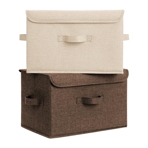 GRANNY SAYS Stoarge Basket with Lid, Decorative Storage Boxes, Closet Storage Bins for Clothes, Collapsible Stackable Organization, Khaki&Brown, 2-Pack - color: Khaki&Brown, size: Large-2 Pack