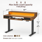 TIQLAB Standing Desk with Two Drawers, Stand Up Standing Desk Adjustable Height, Electric Sit Stand Table with Storage Shelf and Splice Board, with LED Light, 47 * 28 inch, Black Walnut - color: Black Walnut, size: 47*28 inch with keyboard tray