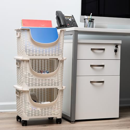 Mind Reader Plastic Storage Cart, Kitchen Storage, Rolling, Toy Storage, Laundry, Kitchen, 14.75"L x 11"W x 28.25"H, Ivory