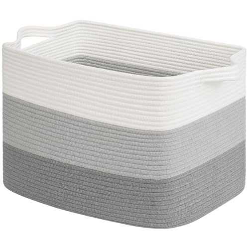 Goodpick Large Woven Basket, Rectangle Rope Storage Baskets for Organizing, Blanket Basket with Handles for Living Room, Nursery, Gradient Gray, 18 x 14 x 12 Inches - color: Gradient Grey, size: 18"L x 14"W x 12"H