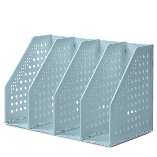 deli Collapsible Magazine File Holder 4 Vertical Compartment Binder Holder for Desk Organizer Adjustable Sturdy Binder Storage Organizer for Office School Home（Blue） - color: Blue（Small Size）4 Compartment
