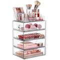Vtopmart 5 Tier Clear Makeup Organizer with Drawer, Cosmetic Storage for Dresser Countertop and Bathroom Vanity, Beauty Holder for Lipstick Brush Skincare - style: 5 Tier