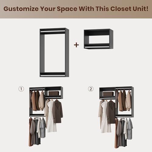 ROOMTEC Modular Closet System, 49" Wall-Mounted Closet Organizer with Hanging Rods, Wooden Tower for Walk-In Closets, Wardrobe Storage Kit, Black - size: 49" Wide, style: Model 2
