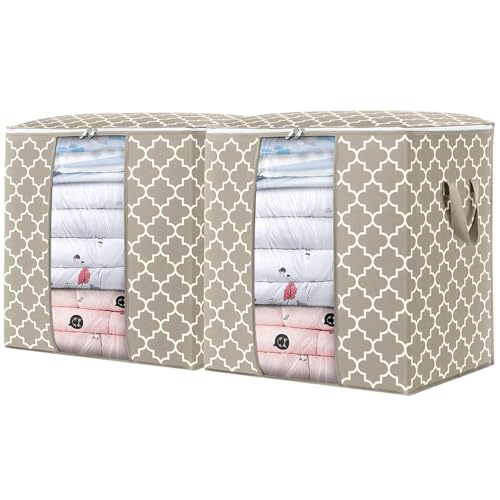 WISELIFE Storage Bags 2 Pack/100L Large Blanket Clothes Organization and Storage Containers for Comforters,Bedding, Foldable Organizer with Reinforced Handle, Clear Window, Sturdy Zippers,Beige - color: Beige, size: 2x 100L