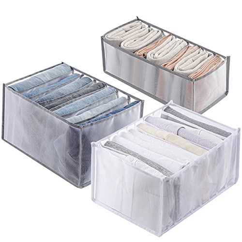 KesaPlan 3Pcs Wardrobe Clothes Organizer, 7/7/9 Grids Visible Foldable Closet Organizers, Compartment Storage Box with Mesh Separation, Washable Drawer Dividers Organizers (Pants+T-Shirt+Legging) - color: Pants+T-Shirt+Legging
