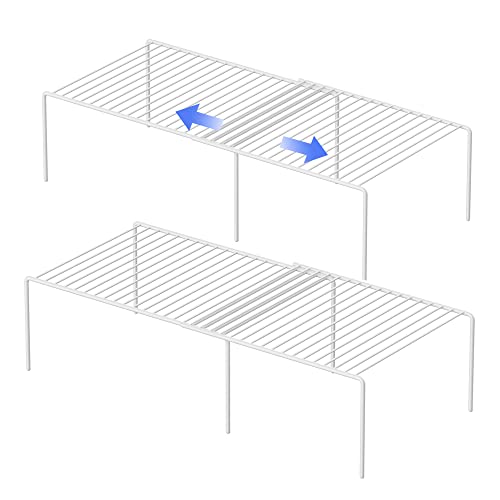 Redrubbit 4-Piece Expandable Metal Rustproof Storage Shelf Rack, Kitchen Counter and Cabinet Organizer, Space Saver for Fridge, Bathroom, White, Set of 2 - color: White