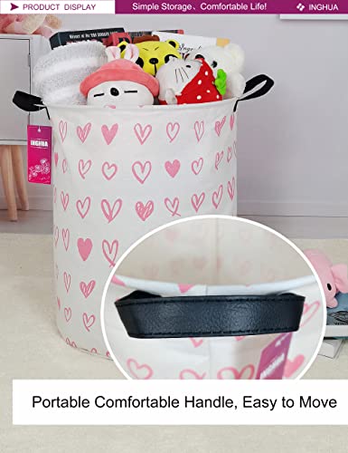 Laundry Hamper Large Canvas Fabric Lightweight Storage Basket/Toy Organizer/Dirty Clothes Collapsible Waterproof for College Dorms, Boys and Girls Bedroom,Bathroom(Pink hearts) - color: Pink hearts