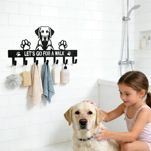 Labrador Key Holder Wall Mount, Dog Leash Holder with 7 Hooks, Metal Key Rack for Entryway Front Door, Black Wall Key Hanger, Labrador Decor Accessories Gift, Decorative Dog Storage Organizer - color: Labrador