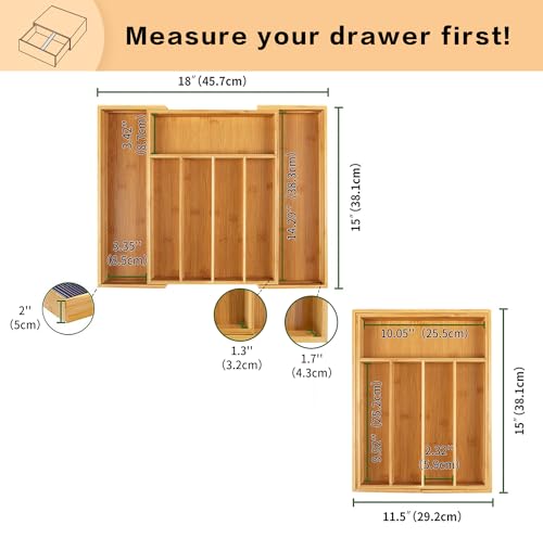 Utoplike Bamboo Cutlery Tray Silverware, Drawer Dividers for Kitchen Utensils, Flatware Tray Drawer Insert for knives, Gadgets and Garage Tools, Office Supplies - color: Natural, size: Small