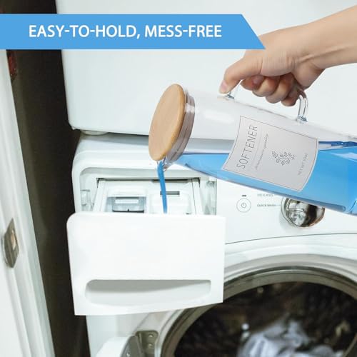 Laundry Detergent Dispenser Set with Bamboo Lids and Handles - Easy Pour 3 Pack 50 oz Liquid Laundry Containers for Laundry Room Organization and Storage - color: bamboo lid 3 pack