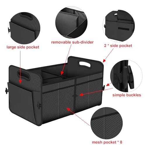 Femuar Car Trunk Organizer with 72L Large Capacity Waterproof Collapsible and 11 Pockets, Trunk Organizer for Car SUV/Jeep/Sedan, Large Size, Grey - color: Grey, size: Large
