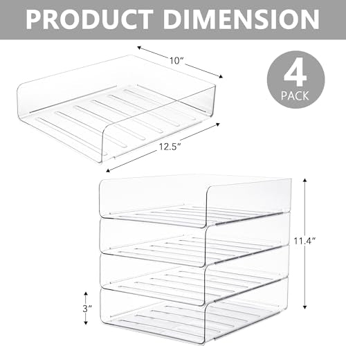Tiawudi Desk Organizer, Clear Office Organization and Storage, Plastic Letter Tray, Stackable File Organizer for Classroom, Home, Documents, Notes, Folders, Books and Pens, 4 Tier - color: Clear
