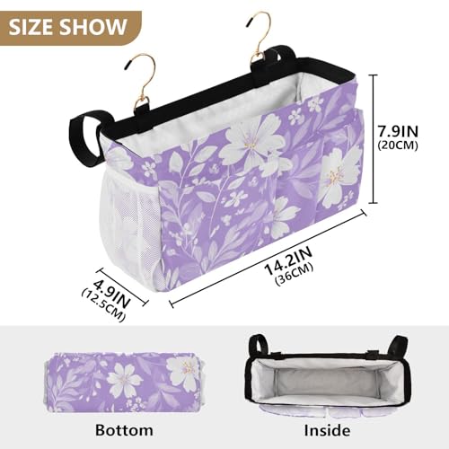 Bedside Caddy Metal Frame Hanging Organizer Bunk Bed Dorm Accessories Hook And Loop Storage Bag Large Pockets Bright Purple Flowers - color: Bright Purple Flowers