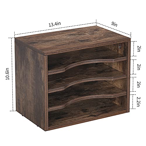 Snughome Vintage Wood File Organizer Desktop, 13.4’’ Document Letter Mail Tray Sorter with 3 Adjustable Shelves, Wooden Desktop Paper File Sorter Holder for School Home Office Supplies - size: 13.4’’L x 9.1’’W x 10.6’’H