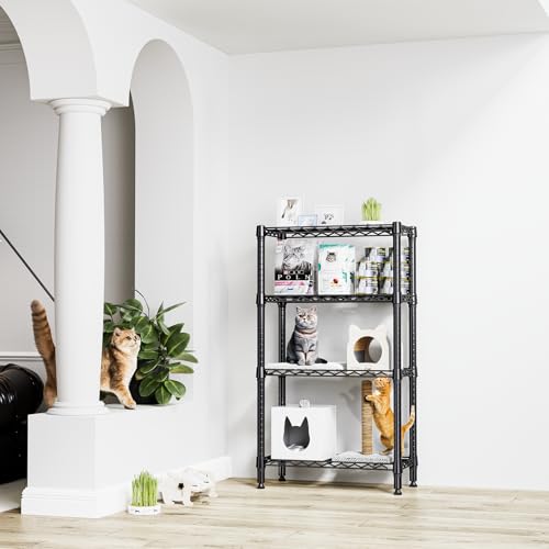 M MZG 1000 lbs 4 Tier Shelf Metal Storage Shelves Wire Rack Closet Organizers for Garage Kitchen Bathroom Laundry Black 11.8" D x 25.6" W x 45.5" H - color: Black, size: 4 tier, 11.8" D x 25.6" W x 45.5" H